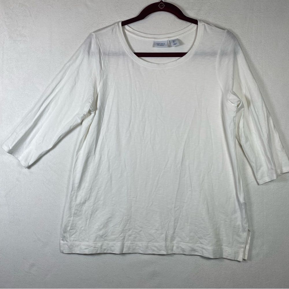 Antibes Blanc White 3/4 Sleeve Shirt Size Large